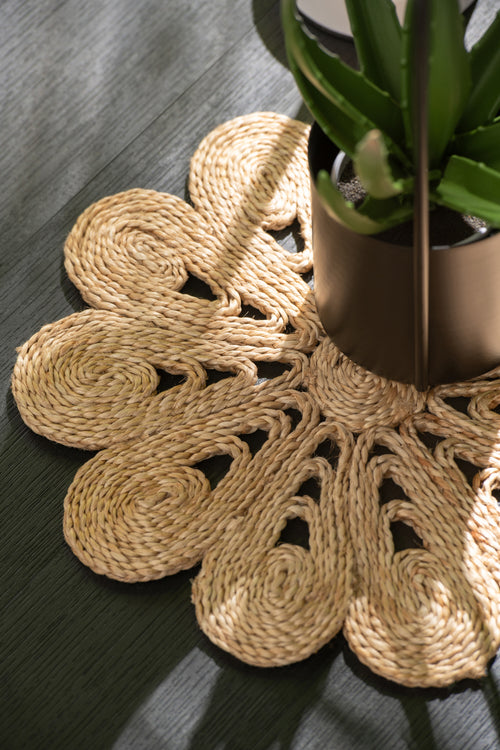 J-Line onderzetter Bloem - jute - naturel - 2 stuks