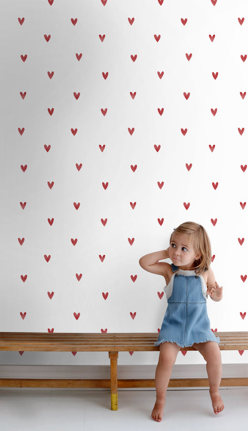ESTAhome behang hartjes wit en rood - 50 x 900 cm - 131632