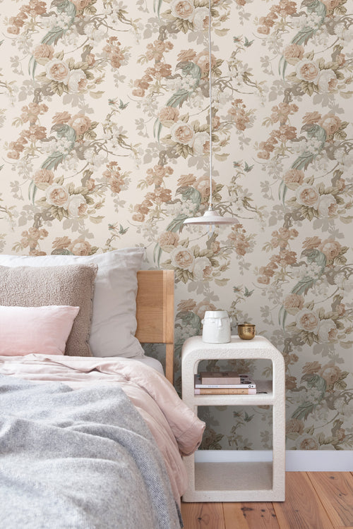 ESTAhome behang bloemen en vogels beige - 50 x 900 cm - 139807 - vtwonen shop