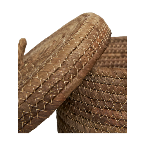 Artichok Tijl  Ronde Opbergmanden Met Deksel Set van 2 - Bruin