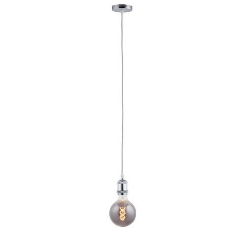 Lighto | Pendel Chroom | Inclusief Lichtbron Rookglas | Vintage | 1.5m Snoer | Met Plafondkap
