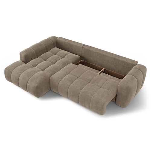 Premium Interiors - Linkshoekbank met slaapfunctie en opbergruimte SKY - kruisbinding  mol 310cm