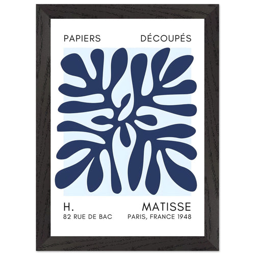 Artfulprints Poster met Lijst Matisse - Deep ocean navy blue I   - A4 21x29.7 cm - Blauw