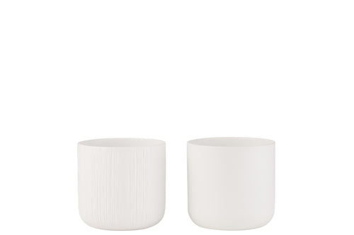 J-Line bloempot Gen - keramiek - wit - medium - 2 stuks - Ø 15 cm