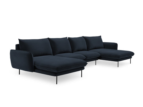 Cosmopolitan Design Panoramische bank Vienna 6-zits, flueel, donkerblauw - 170x350x95cm
