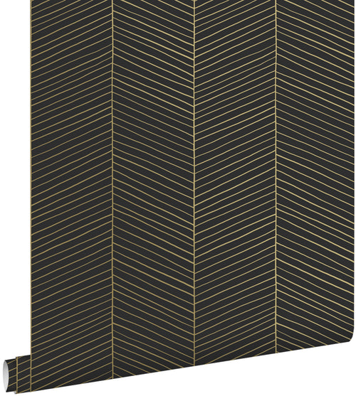 ESTAhome behang visgraat-motief zwart en goud - 53 cm x 10.05 m - 139136
