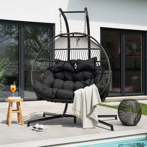 HOME DELUXE hangstoel LOMA – 2 zits zwart - vtwonen shop