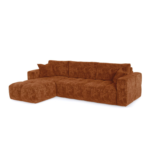Premium Interiors - Linkerhoekbank met snelle uitklapfunctie VIBE - gewaafd fluweel terracotta 286cm