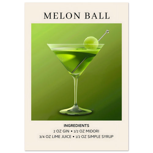 Artfulprints Poster met Lijst Melon Ball cocktail - Ingrediënten   - 70x100 cm - Groen