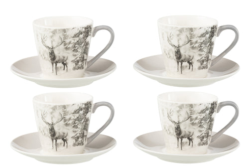 J-Line theemok + schoteltje Rendier - keramiek - grijs - giftbox van 4