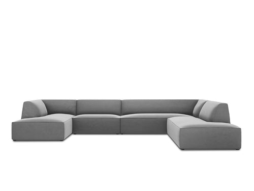 Micadoni Panoramische hoekbank rechts Ruby 7-zits, flueel, grijs - 273x366x69cm