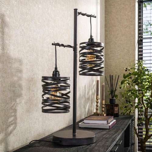 Giga Meubel Tafellamp Spindle - Zwart Metaal - 2-Lichts - 23x37x70cm - vtwonen shop