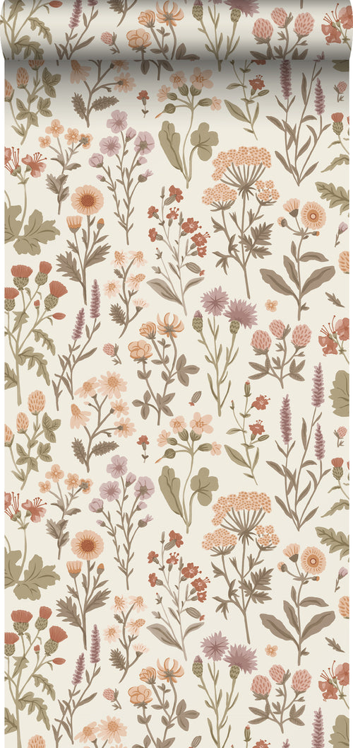 Sanders & Sanders behang veldbloemen vergrijsd groen - 50 x 900 cm - 935380
