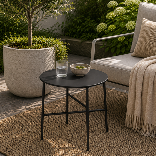 Lisomme Mila metalen tuin salontafel zwart - Ø 50 cm