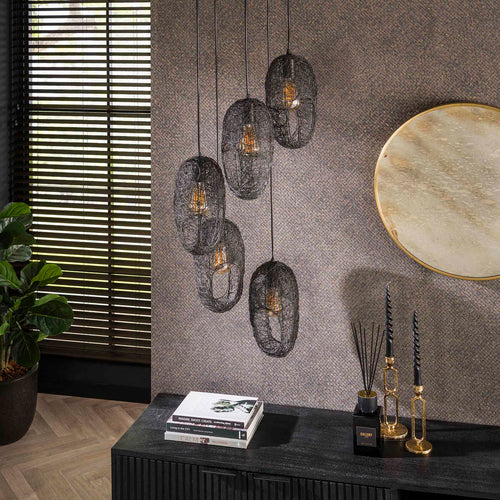 Giga Meubel Hanglamp Open Wire - Zwart Metaal - 5-Lichts - 45x45x180cm