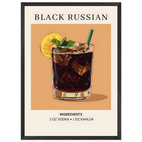 Artfulprints Poster met Lijst Black Russian cocktail - Ingrediënten   - 50x70 cm - Bruin