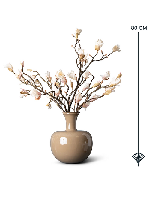 Madame Fleurie Magnolia Magnifique Boeket inclusief Vaas – Luxe Zijden bloemen Magnolia’s – Khaki Stalen Vaas - 29cm x 29cm x 33cm