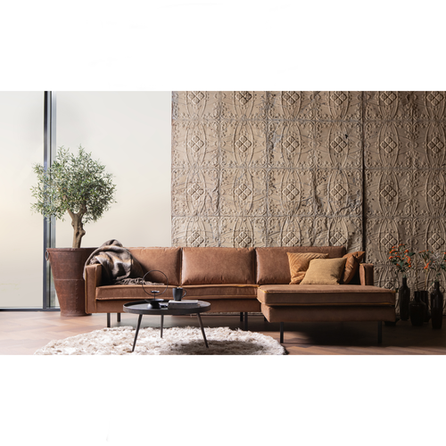 BePureHome chaise longue rechts Rodeo - Leer - Cognac - 85x300x86 - vtwonen shop