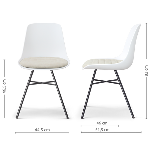 Nolon Noa-Liv eetkamerstoel wit met naturelbeige zitkussen - zwart onderstel