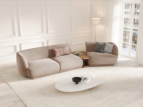 Micadoni Rechte modulaire bank Miley 3-zits, flueel, cappuccino - 126x303x70cm