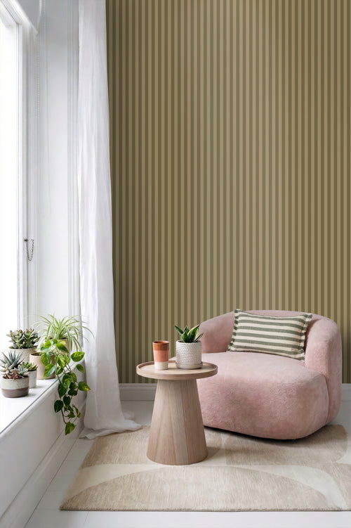 ESTAhome behang strepen khaki groen - 50 x 900 cm - 131912