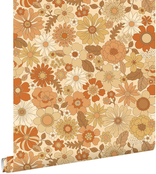 ESTAhome behang retro bloemen oranje - 53 cm x 10.05 m - 130963 - vtwonen shop