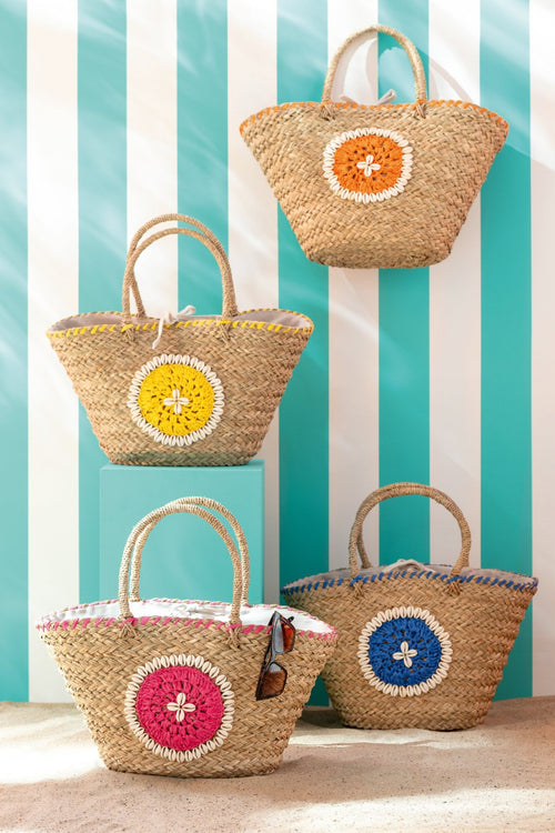 J-Line strandtas Schelp - zeegras - mix - set van 4