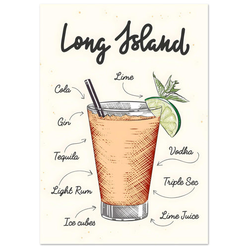 Artfulprints  Long Island cocktail – Illustratie   poster 70x100 cm - vtwonen shop