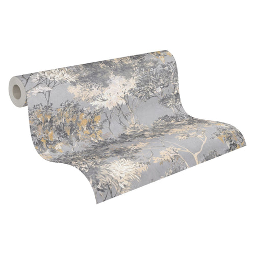 Livingwalls behang bloemmotief grijs, wit, beige, geel en zwart - 53 cm x 10.05 m - AS-391734