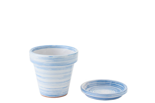 J-Line bloempot - keramiek - blauw/wit - small