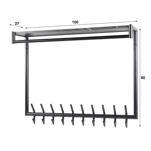 Giga Meubel Kapstok Roede - Zwart Metaal - 20 Haken - 100x27x80cm - vtwonen shop