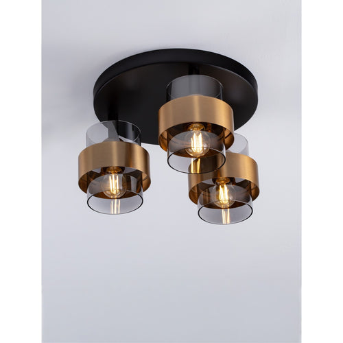 Nova Luce SIANNA Plafondlamp met lampenkap in de kleuren Smokey, Sandy Black en Brass Gold, E27 fitting, 3x12W