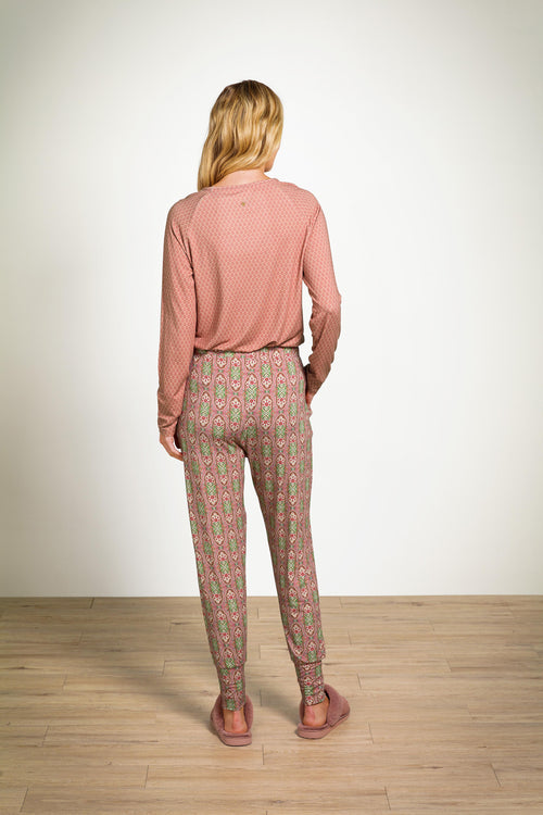 Pip Studio - Tina Pyjama t-shirt - Lange mouw Dames - Thousand Leaves - Roze - XL