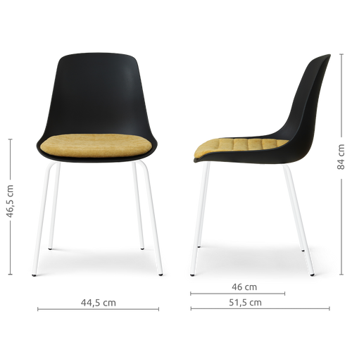 Nolon Nora-Liv eetkamerstoel zwart met warm oker zitkussen - wit onderstel - vtwonen shop