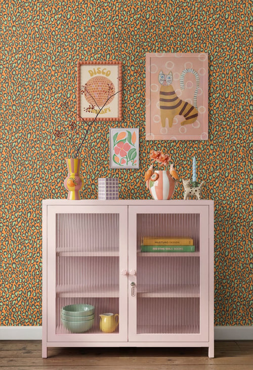 ESTAhome behang panterprint oranje en groen - 50 x 900 cm - 132203
