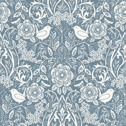 ESTAhome behang bloemen en vogels in art nouveau stijl vergrijsd blauw - 53 cm x 10.05 m - 139477