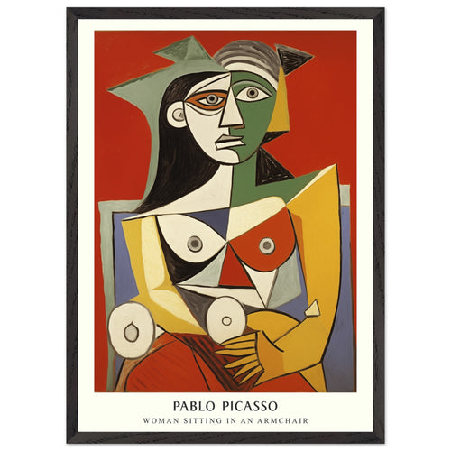 Artfulprints Poster met Lijst Pablo Picasso - Woman sitting in an armchair   - 50x70 cm - Rood