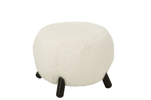 J-Line kruk Fur With Wooden - hout - wit