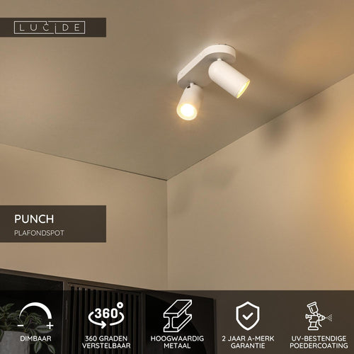 Lucide plafondspot PUNCH - 2xGU10 - Wit