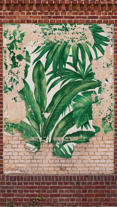 Livingwalls fotobehang graffiti bruin, beige, rood, crème en groen - 159 x 280 cm - AS-392452