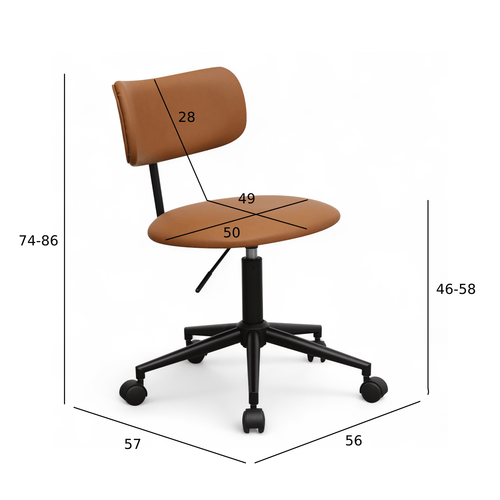 Furnhouse bureaustoel Roxy - Cognacbruin - Kunstleer - 57x56x74
