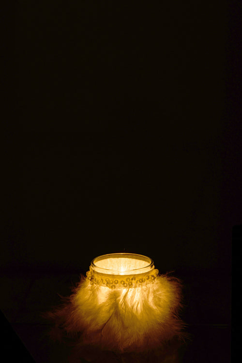 J-Line kaarshouder Veren - glas - wit/transparant - small - 3 stuks