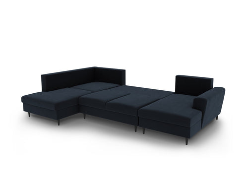 Cosmopolitan Design Links panoramische slaapbank met opbergdoos Kyoto 7-zits, flueel donkerblauw - 194x313x88cm