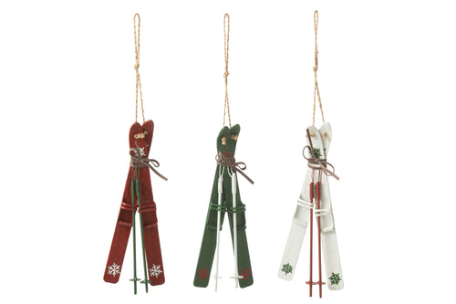 J-Line kersthanger Ski's - metaal - mix - 3 stuks