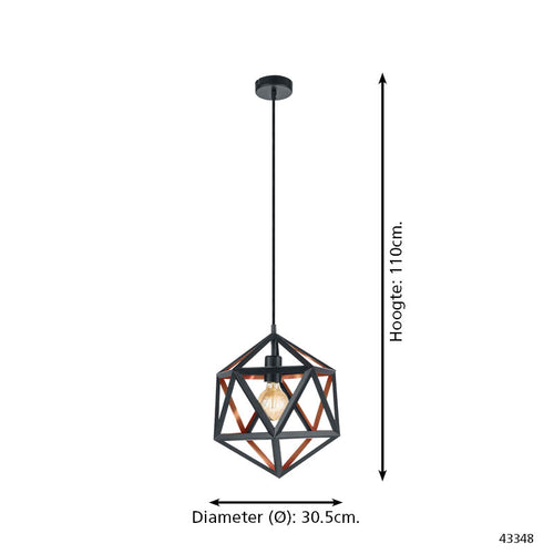 EGLO embleton 1 Embleton 1 - hanglamp - e27 - ø 30,5 cm - zwart/koper