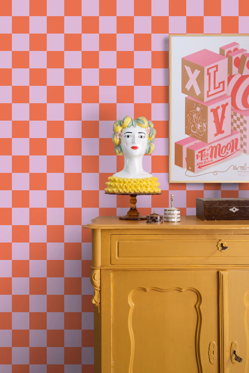 ESTAhome behang geblokt motief lila paars en oranje - 53 cm x 10.05 m - 130914 - vtwonen shop