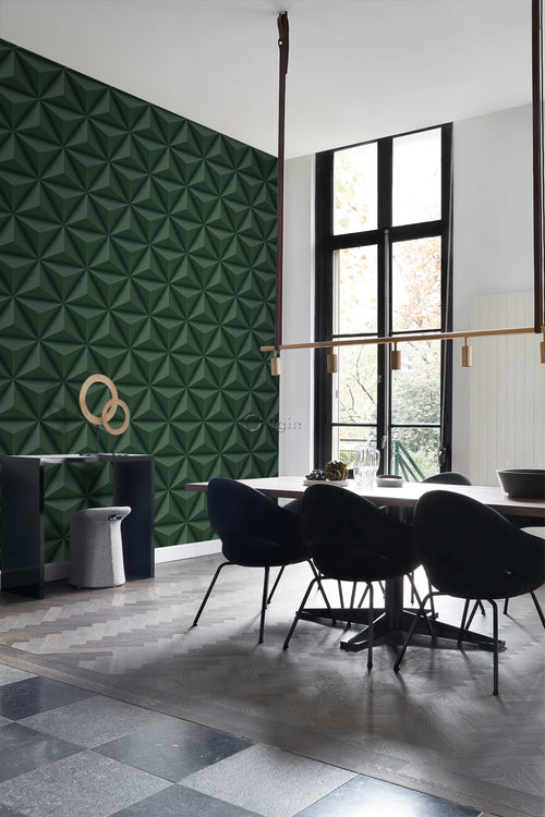 Origin Wallcoverings eco-texture vliesbehang grafisch 3D motief donkergroen - 0,53 x 10,05 m - 347818 - vtwonen shop