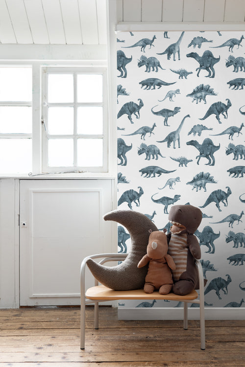 ESTAhome behang dinosaurussen donkerblauw - 50 x 900 cm - 131201