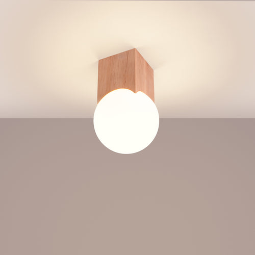 Sollux Lighting Plafondlamp SOLIS natuurlijk hout - 12x12x19cm