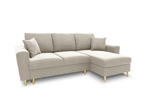 Cosmopolitan Design Omkeerbare converteerbare hoekbank met opbergdoos Kyoto 4-zits, flueel lichtbeige - 145x241x88cm
